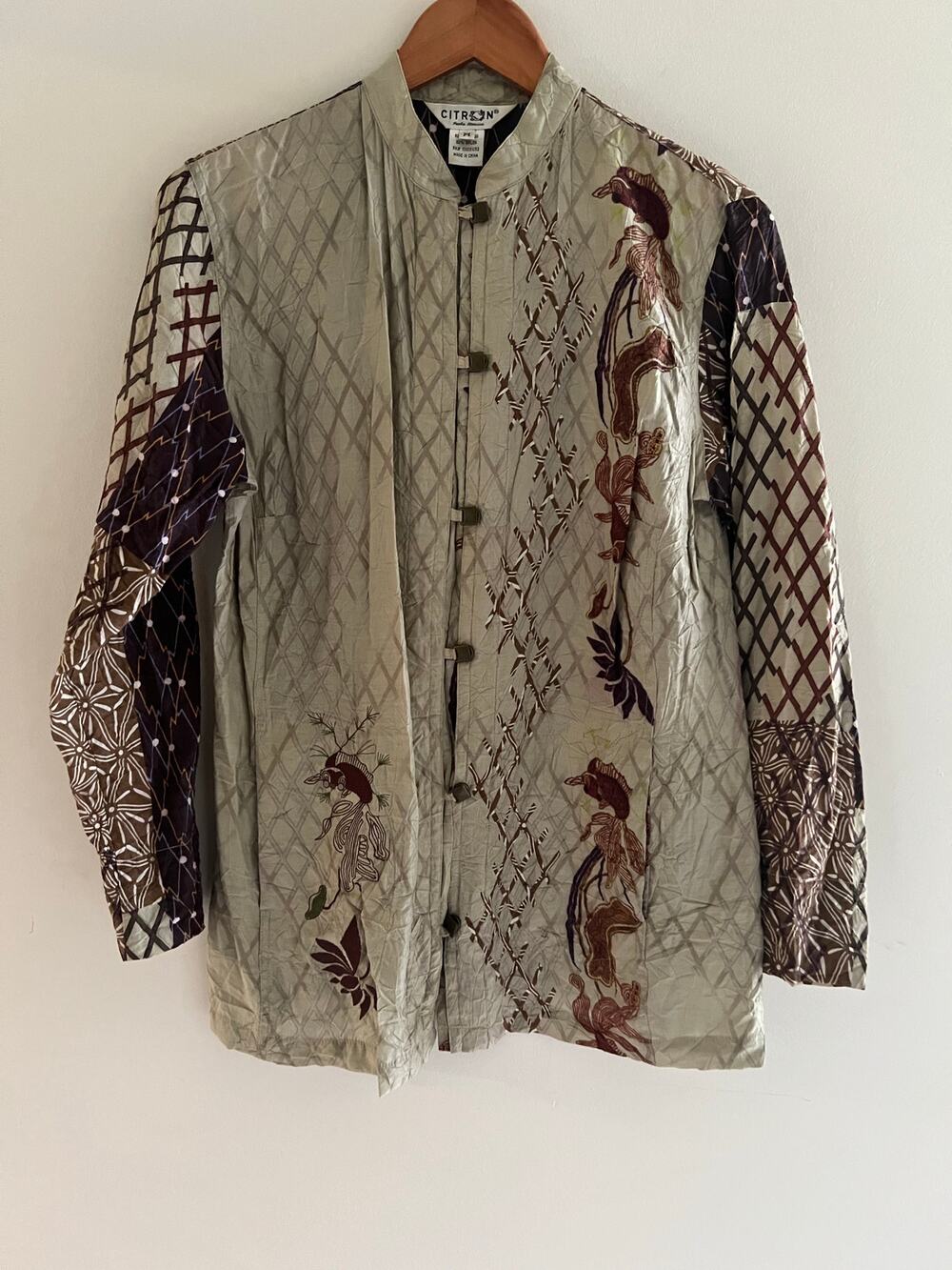 Citron Santa Monica Jacket Bamboo Wearable Art Button Down Sage Green Medium JL